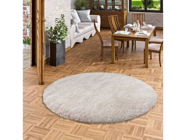 Tapis Shaggy - PERGAMON - Ronde - Champagne - 200x200 cm - Intérieur