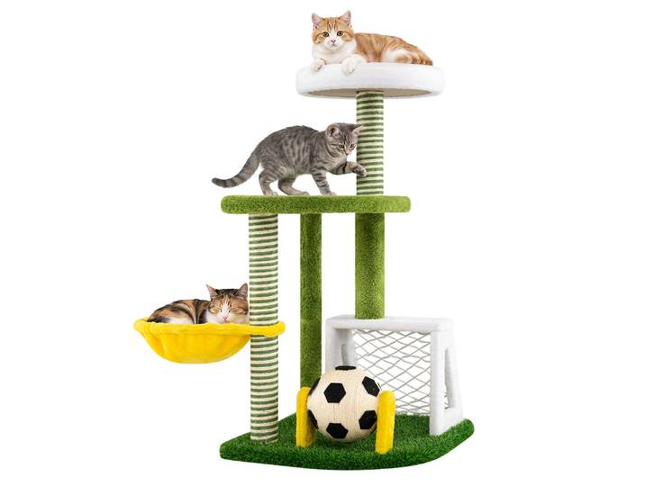 100 cm Krabpaal voor Huiskatten in Voetbalontwerp Katten Toren met Hangmat Sisal Krabpaal Meerlaagse