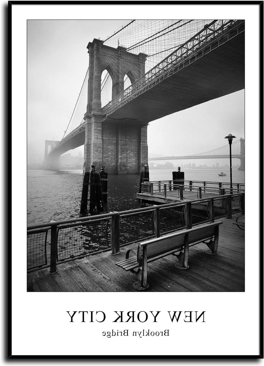 Fotolijst Brooklyn Bridge Wanddecoratie New York Zwart-wit 50 x 70 cm