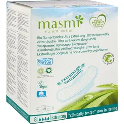 Bio Damenbinden Ultra Extra Lang Baumwolle Masmi 8 ST