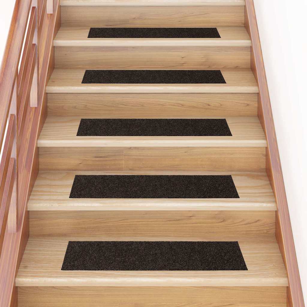 vidaXL Felpudos escalera autoadhesivos 15 uds 76x20 cm marrón oscuro Brown