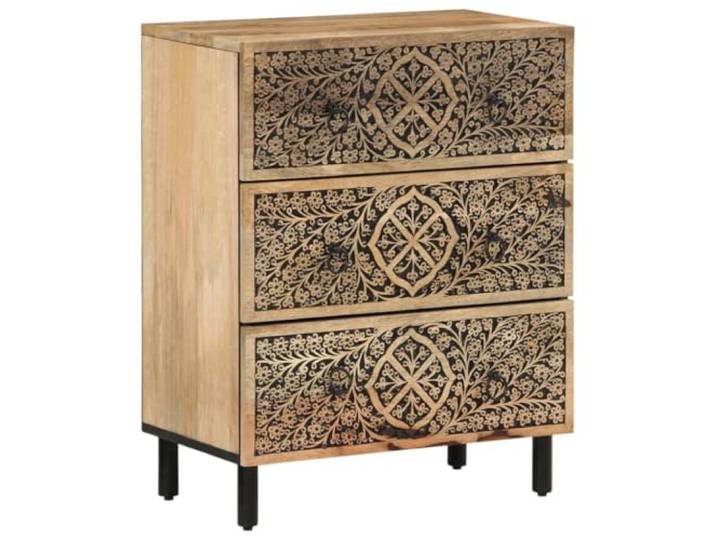 KKgypkn Beistellschrank 2er Set 60x33x75 cm Massivholz Mango Handgeschnitztes Blumenmuster, Eisenbeine, viel Stauraum, Retro-Stil, Unikat