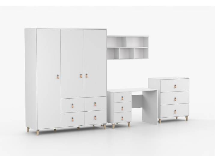 Jugendzimmer Komplett – Set FIGO 03 (4-teilig) Weiß Weiß