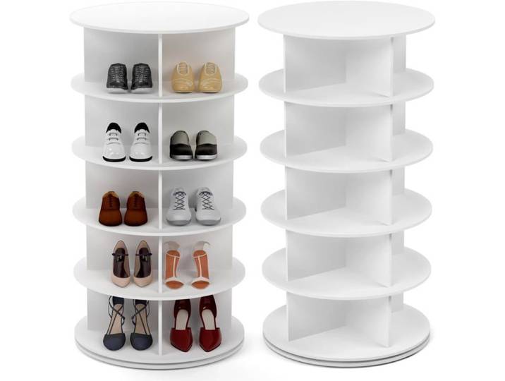 Armoire à chaussures rotative - PTUWODS - PTUWODS - Rotation 360° - 5 niveaux - Blanc