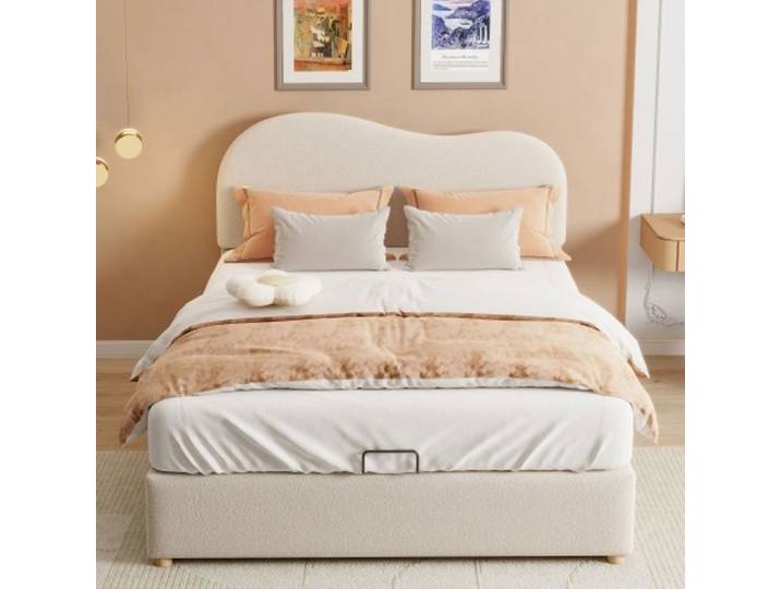 Structure de lit rangement hydraulique tte de lit rglable simili-cuir sans matelas blanc 140x200cm-HAUSS SPOLE