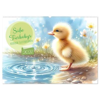 Süße Tierbabys - niedliche Illustrationen (Wandkalender 2027 DIN A2 quer), CALVENDO Monatskalender