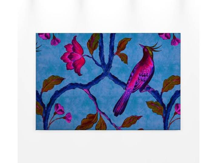 A.S. Création Leinwandbild Paradiesvogel Tiere - Kunstdruck blau lila - 90x60 cm Querformat - Moderne Wanddekoration Schlafzimmer Wohnzimmer Küche - Bild auf Keilrahmen
