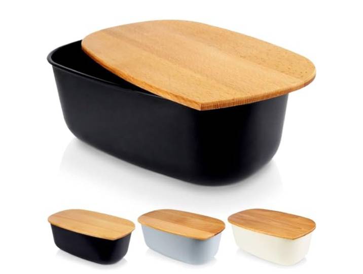 Vilde Broodtrommel zwart met houten plank