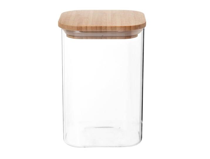 Gefäß, quadratisch, aus Glas und Bambus H15