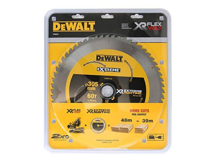 DEWALT FlexVolt Mitre Zaag Blade 305 x 30 mm x 60T, Zwart/Geel, 305/30mm 60WZ/FZ