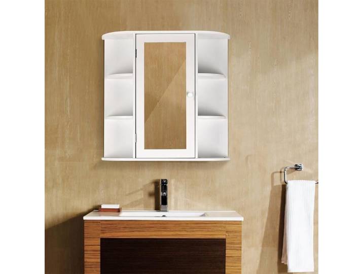 Placard Murale LAIZERE - Meuble de Rangement Salle de Bain Blanc avec Miroir - 60 cm - Campagne