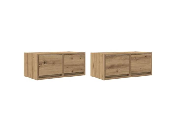 Kaorsrow TV-Wandschrank 2er Set Artisan-Eiche 60x31x25,5 cm Holzwerkstoff Platzsparende Hänge-Board Lösung fürs Wohnzimmer mit 2 Schubladen, robuster Ablage und stehend freier Bodenfläche.