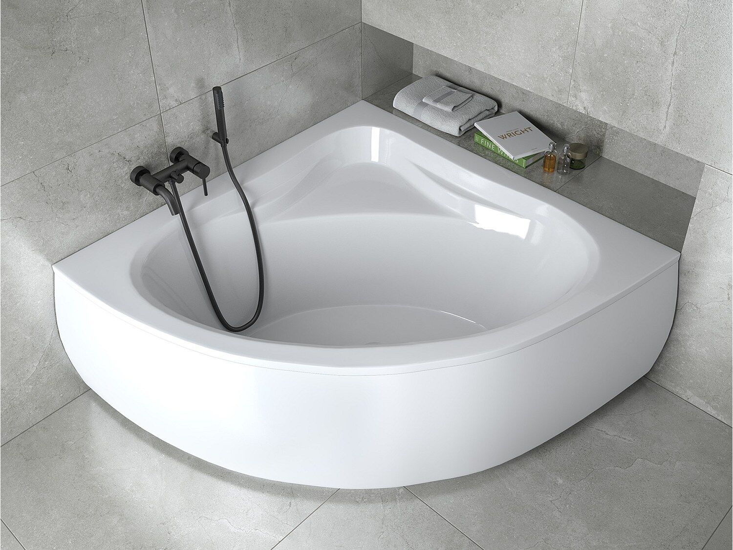 Hoekbad MIA 130x130 met acrylschort   Afvoer &amp; poten GRATIS!