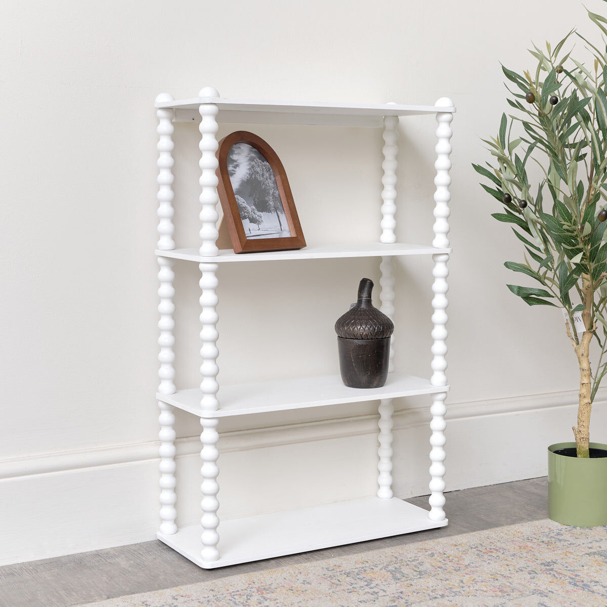 White Wooden Bobble Framed 4 Tier Shelf Material: Home Decor & Accessories/Shelves & Storage