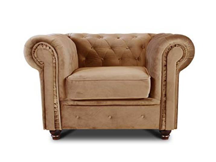 Sofnet - Sessel Chesterfield Asti (Beige, Velvet 28) Couchsessel, Loungesessel, Glamour Design, Holzfüße, bequeme Polsterung, stilvoll für Wohnzimmer