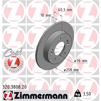 ZIMMERMANN Bremsscheibe COAT Z 320380820 Hinterachse voll 258mm 10mm für KIA