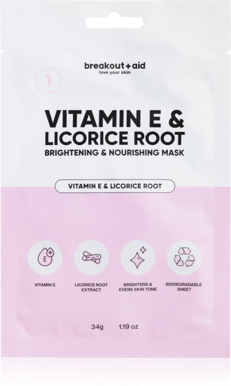 breakout + aid Vitamin E & Licorice Root brightening sheet mask with vitamin E 34 pc