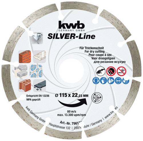 Kwb 796170 Diamanttrennscheibe Durchmesser 115mm Bohrungs-Ø 22.23mm Ziegel, Beton 1St.