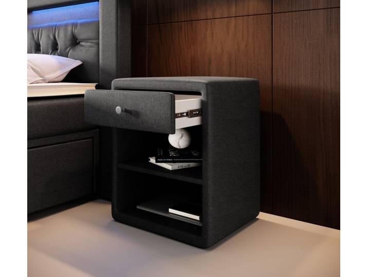 Designer Nachttisch Nira (Stoff) - Schwarz - Luxusbetten24