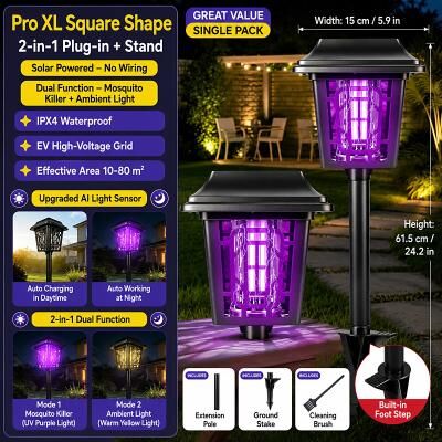 LightInthebox Solar Bug Zapper Outdoor, Solar Mosquito Zapper, Rechargeable Battery, Waterproof Electric Fly Zapper for Patio, Backyard, Garden, Camping