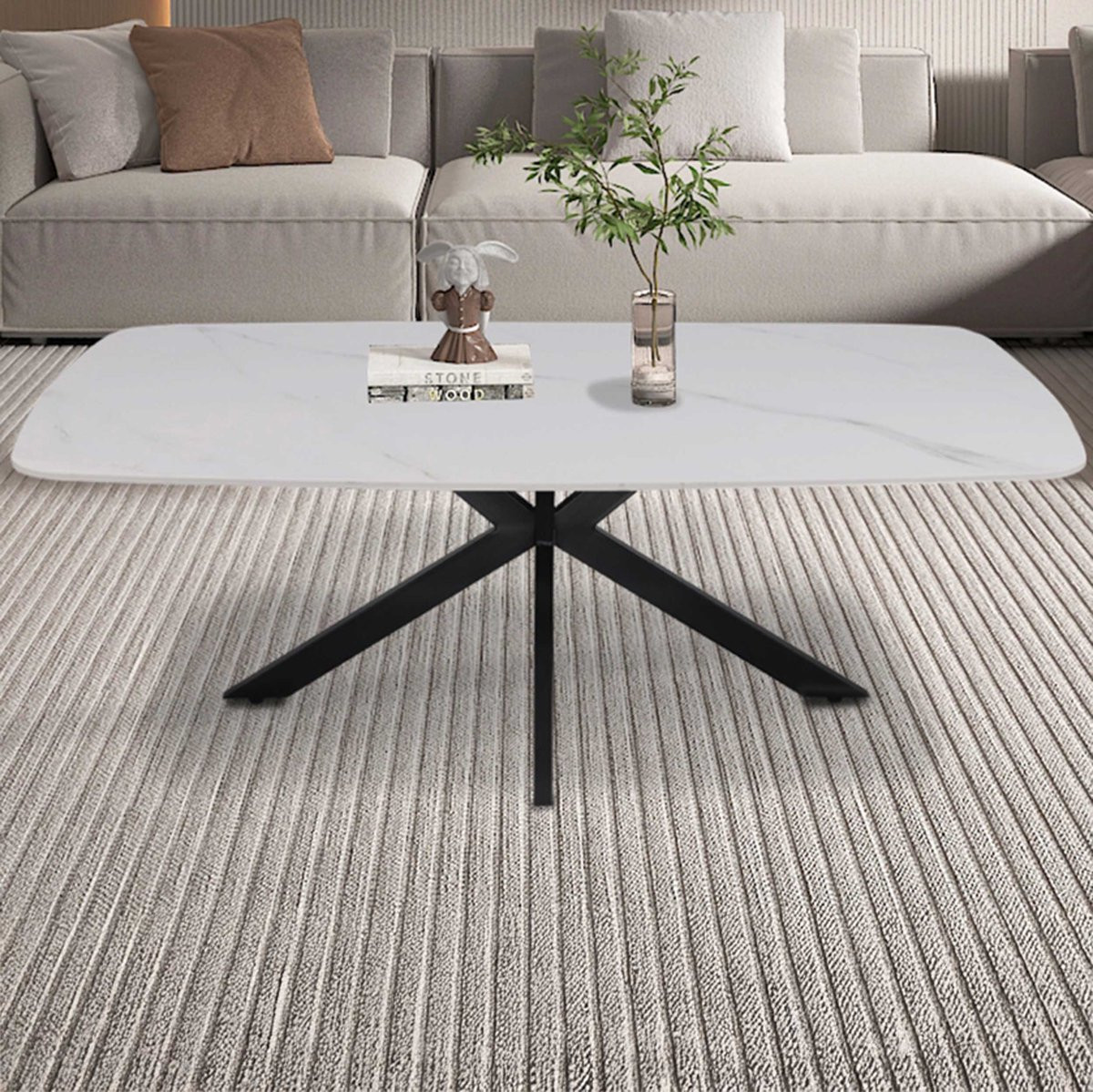 Rousseau Salontafel Apollo Deens Ovaal Wit Mat Marmerlook Breedte: 130 cm, Hoogte: 45 cm, Diepte: 70 cm