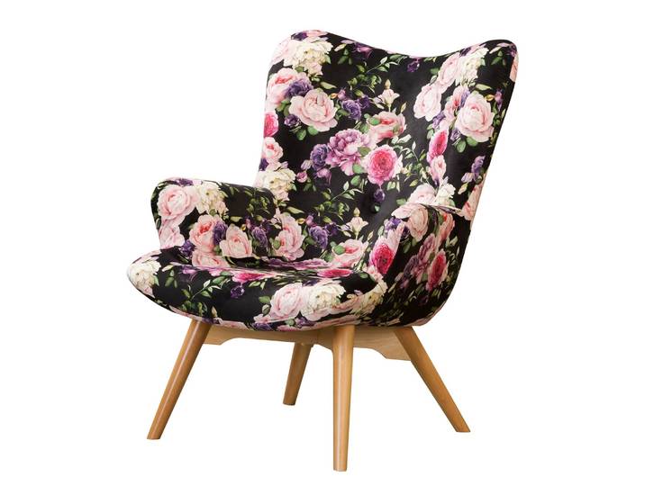 Sessel BRAZIL mit Blumenmuster Multicolor Samt ohne Hocker 71 x 90 x 85cm