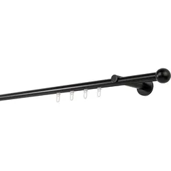 Ondeco Gardinenstange auf Maß Innenlauf 20mm Ball 1-lauf Wandträger 12cm mit Gleiter Farbe: Schwarz, Größe: 110cm