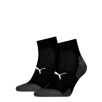 Kurzsocken PUMA "PUMA UNISEX SPORT CUSHIONED QUARTER 2P", Damen, Gr. 43-46, schwarz, Materialmix, normal, Socken, Rippenbündchen, optimierte Dämpfung für zusätzlichen Komfort