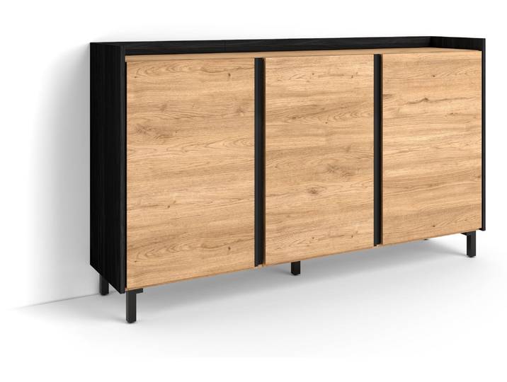PULLER Buffet effet bois de chêne et noir 156x35x91cm avec pieds