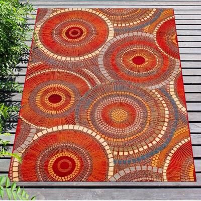 Trans Ocean Import Co Inc "Marina Circles Rectangle Rug, 7'10"" x 9'10"", Vermillion"