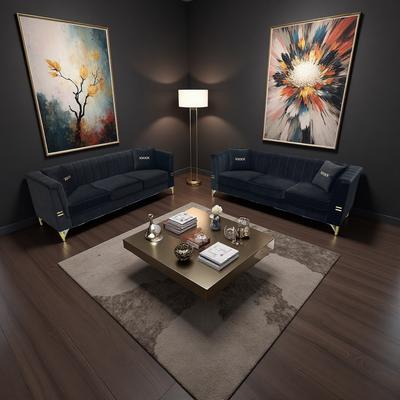 ZWYO HOSIMU Fabric Modern Sofa Set with Tufted Back, Flared Arms and Gold-Tone Metal Legs (6-Seater)