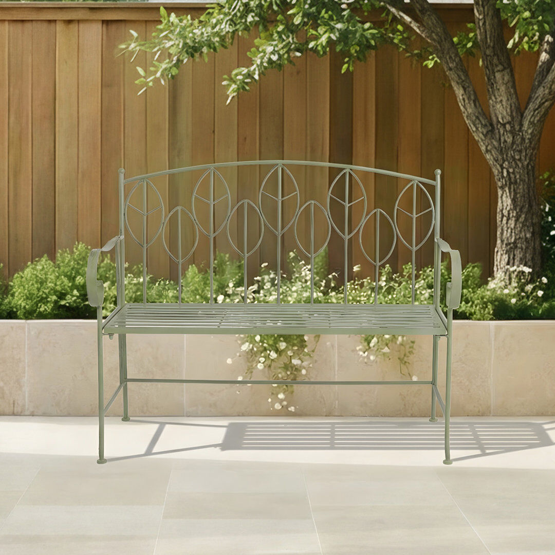 Charles Bentley BENCH Wrought Iron Outdoor Bench Green 92.5cm H X 106cm W X 55cm D