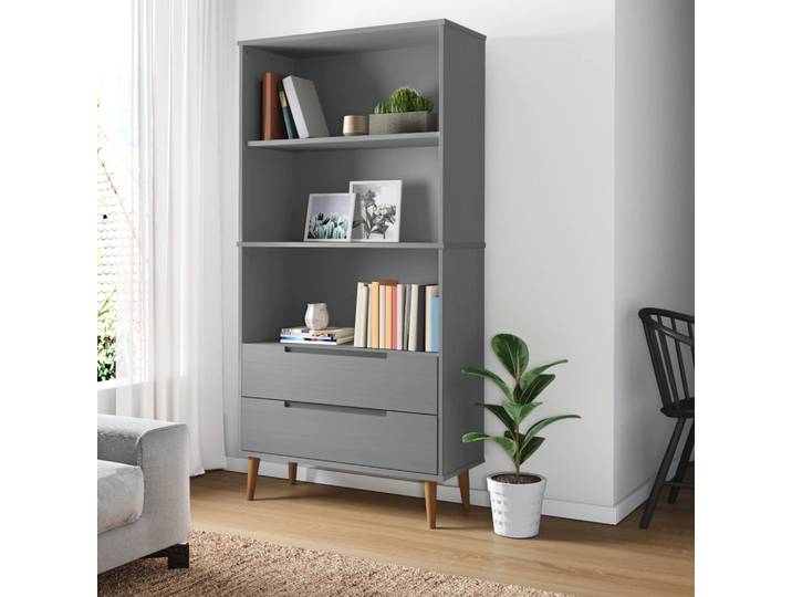 vidaXL Bücherregal MOLDE Grau 85x35x170,5 cm Massivholz Kiefer