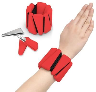 Inspired Living FlexFit Silicone Wrist Weights Adjustable Fitness Bands For Yoga, Walking & Strength Training 1pc red