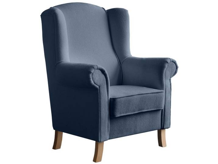 Beautysofa Ohrensessel Leonardo dunkelblau boucle-stoff, Dunkelblau, Holz, 88x118x86 cm, Wohnzimmer, Sessel, Ohrensessel