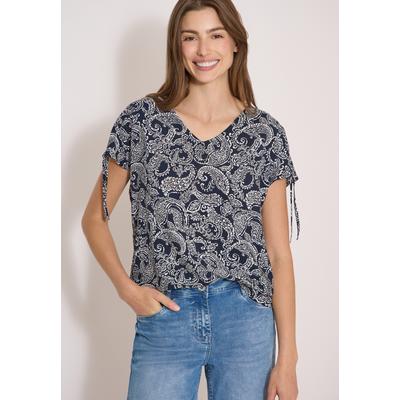 Kurzarmbluse CECIL, Damen, Gr. XL (44), blau (universal blau), Stoff, 100% Viskose, gemustert, klassisch normal, V-Ausschnitt, normaler Saum, Blusen, mit V-Ausschnitt