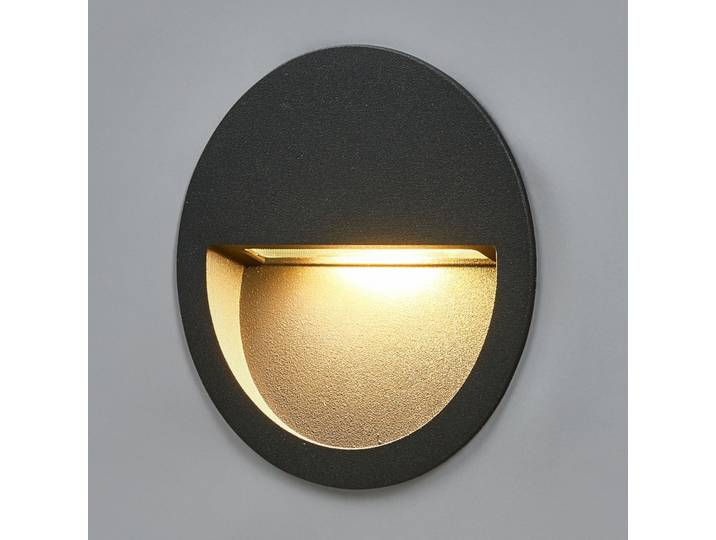 Loya Round Applique Murale Eencastrée d'Extérieur Dark Grey - Lu Lucande - Balcon - Moderne - Aluminium - À ampoule unique