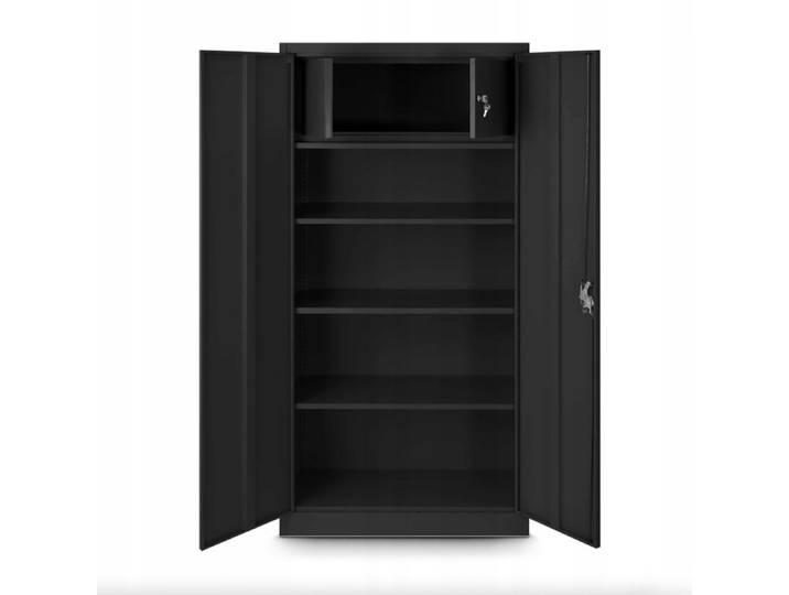 Armoire de bureau en métal noir TOMASZ 4 étagères serrure à 3 points