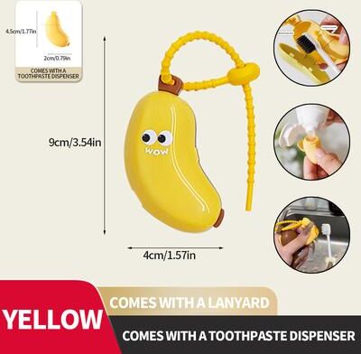 Youfap Market Compact And Convenient Banana Toothbrush Protective Cap, Essential Travel Toothbrush Cover With Toothpaste Storage Box yellow