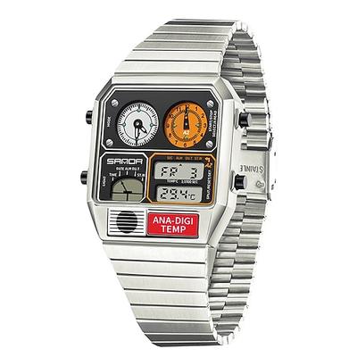 SANDA Herren Digitaluhr Sportmode Casual Business Minuten Wiederholer Stoppuhr Alarmuhr Wasserdichte Stahl Uhr