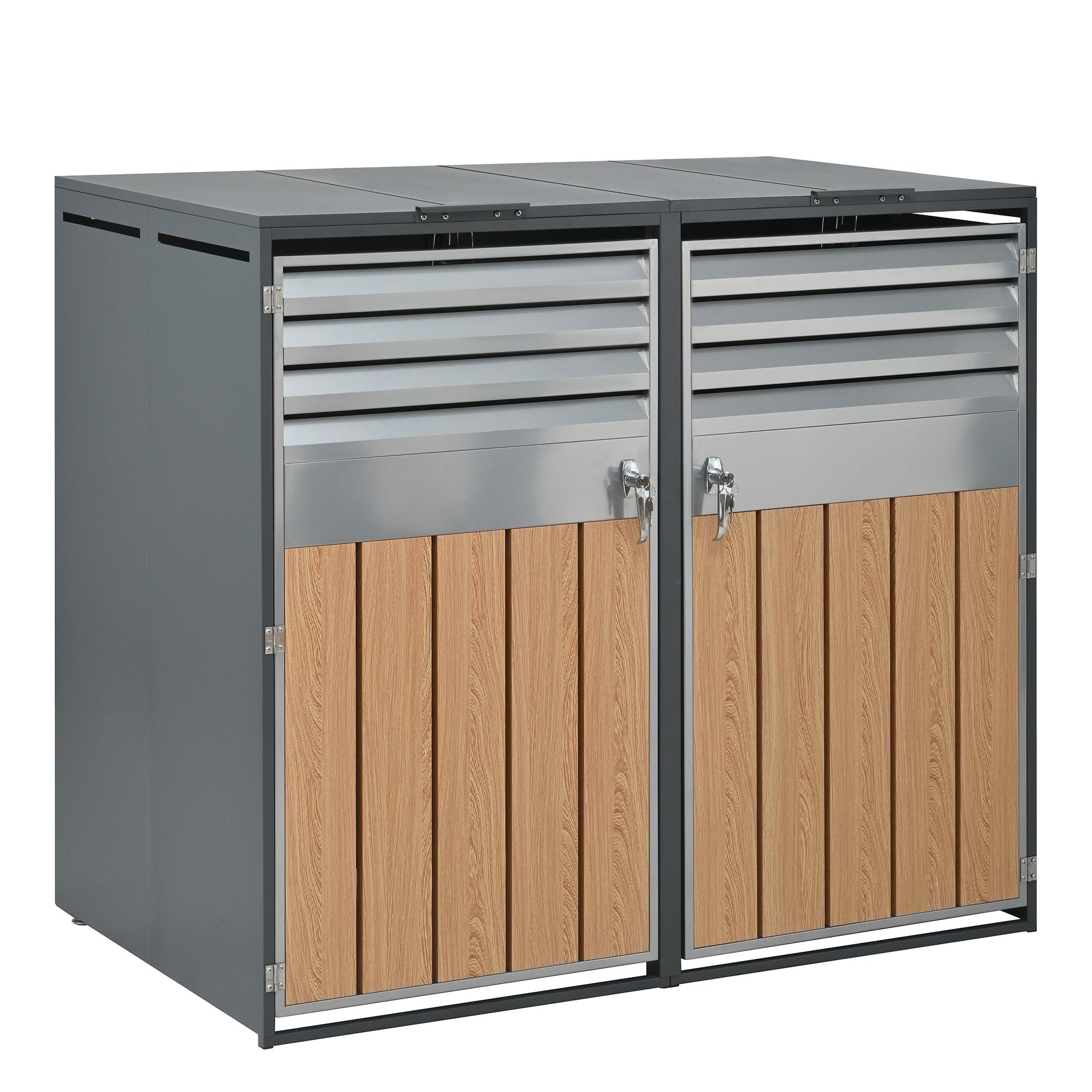 Mülltonnenbox Mülltonnenverkleidung, für 2 Tonnen 120 oder 240 Liter, abschließbare Müllbox, Lüftungsöffnung mit Lamellen, Zwei Türen