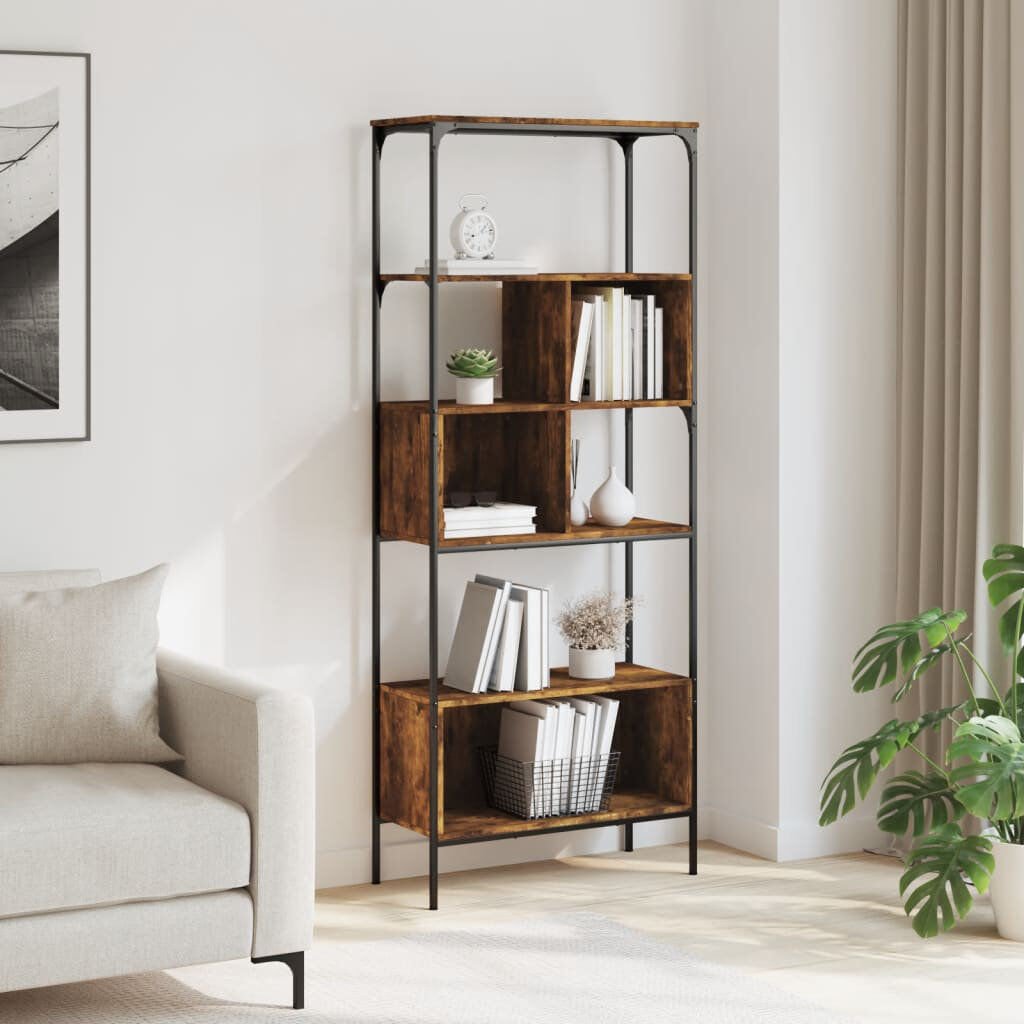 vidaXL 188.5 cm H x 76 cm W Standard Bookcase Smoked Oak