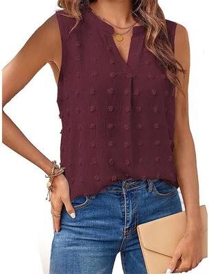 Uplifted Finds Women Sleeveless Corset Style V Neck Tank Top s claret