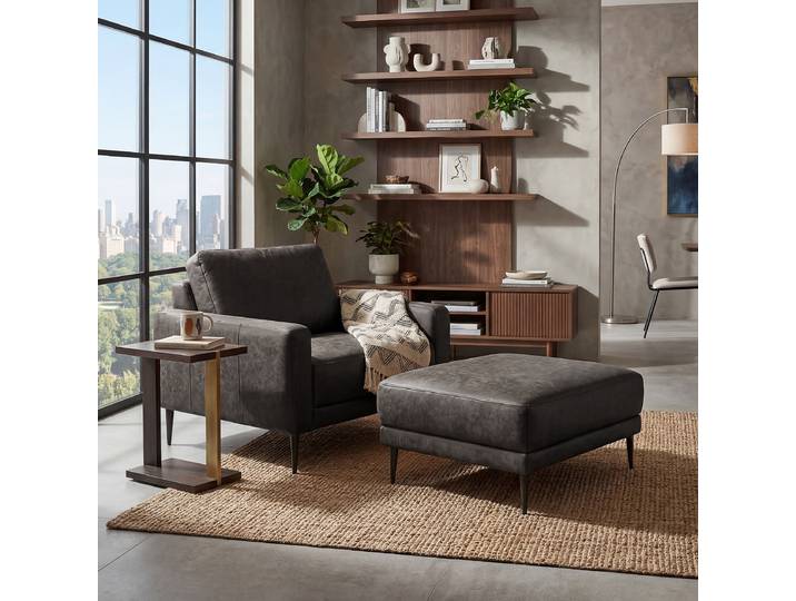 Polsterhocker 96 x 45 x 80cm Grau Lederfaserstoff Esha: Basalt