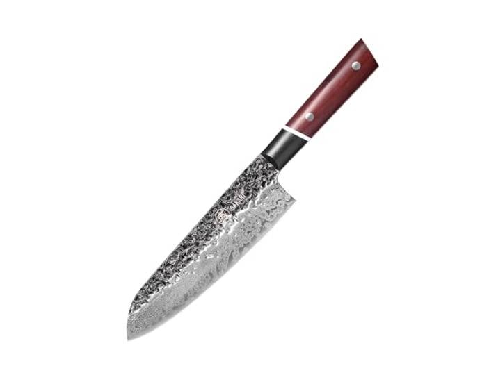 MITSUMOTO SAKARI 20 cm Santoku küchenmesser, S440C-Pulverstahl Kochmesser Professionell Handgeschmiedet Kochmesser, Profi Japanische Messer, Blutholz G10-Griff und Exquisite Holzkiste