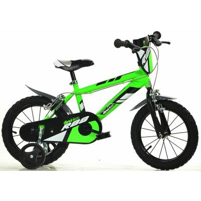 Kinderfahrrad DINO BIKES "16" R 88 Kinderfahrrad Jungen stabiler Rahmen Stützräder 4-7 Jahre" Gr. 30, grün, Fahrräder, Kinder, 30cm, 16 Zoll (40,64cm), mit Stützrädern und Frontschild