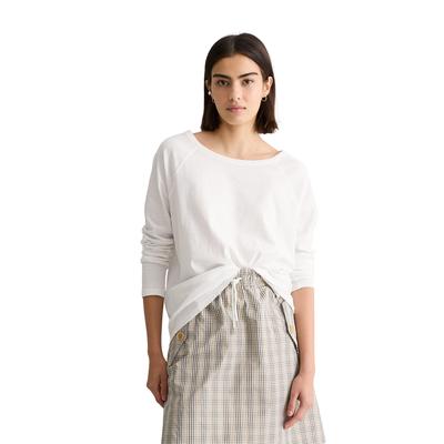 Longsleeve MARC O'POLO DENIM, Damen, Gr. M, weiß (silky weiß), Single Jersey, Obermaterial: 100% Baumwolle, relaxed fit, U-Boot-Ausschnitt, Shirts, relaxed fit mit Raglan-Ärmeln, U-Boot-Ausschnitt