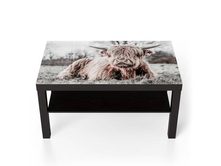 DEQORI Glastisch schwarz groß 90x50 cm Motiv Ruhendes Hochland ausgefallener Beistelltisch aus Glas Hochglanz Couchtisch fürs Wohnzimmer moderner Couch Tisch mit Design
