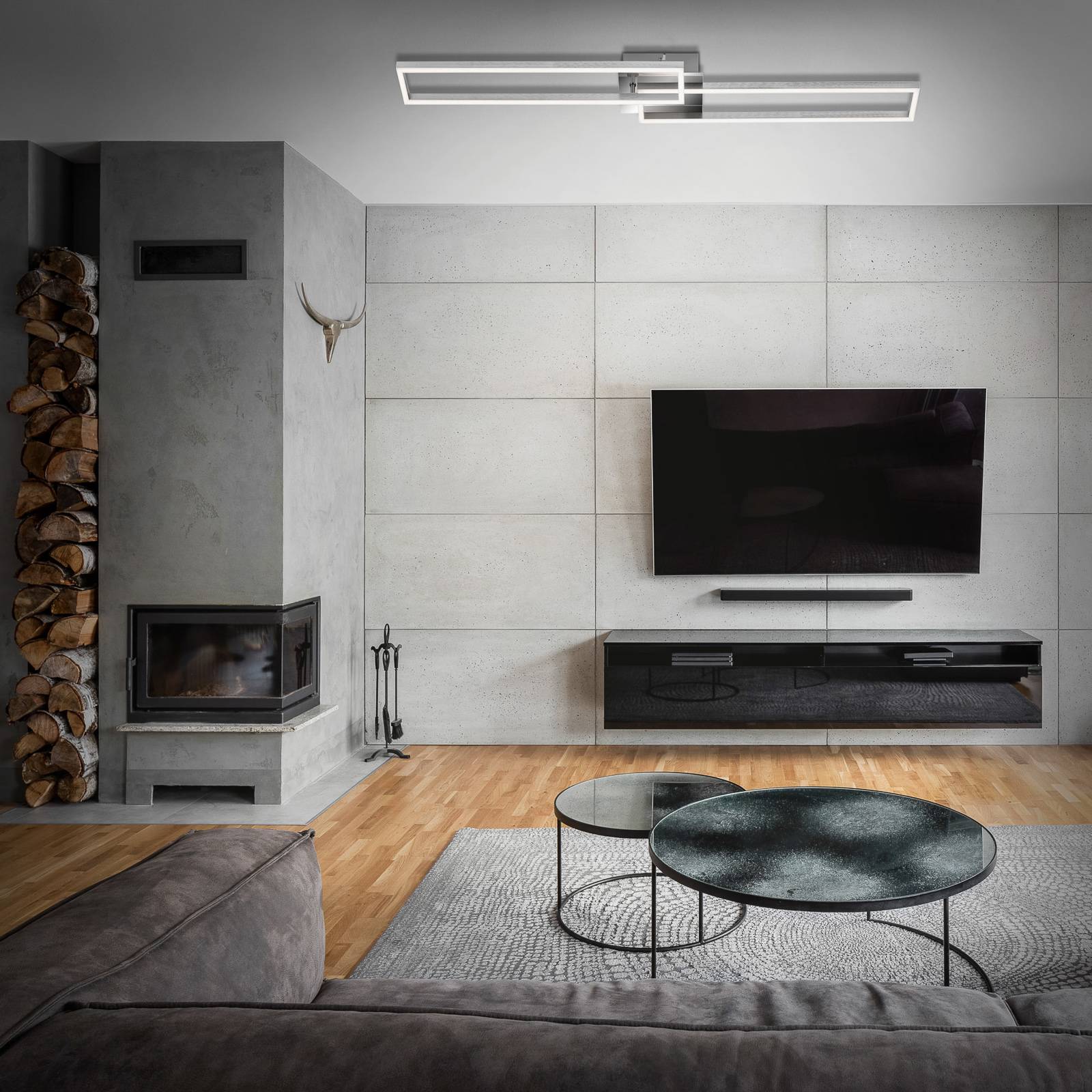 Briloner LED Ceiling Light Frame, dimmable, Alu / grey / zinc, Living / Dining Room, metal, Modern, Ceiling Light
