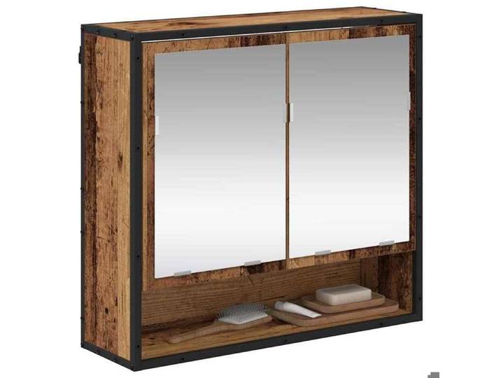 Marron Armoire/Cabinet/Placard - SARAZYJ - miroir de bain - Bois ancien 65 x 20 x 60 cm LL1745